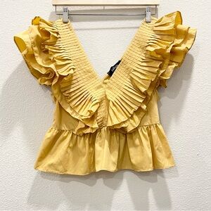 Pre-loved! FAB’RIK Yellow Pleated Ruffles Peplum Crop Top!